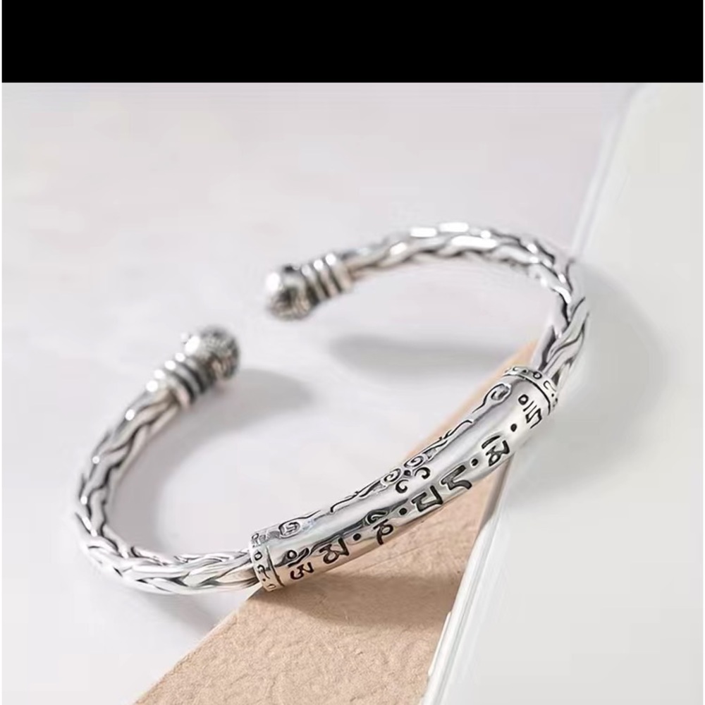 Classic Vintage Silver Color Printed Rune Adjustable Cuff Bracelet Fashion